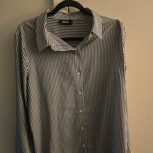 DKNY Black & White Striped Button-Down Blouse – Size XL